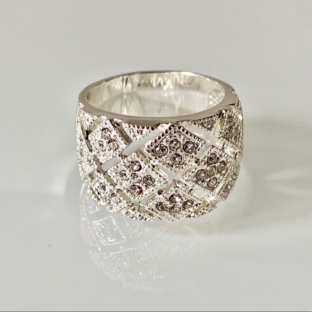 Silver-Tone Crystal Mesh Ring Charter Club Size 7